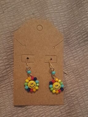 Unbranded Yellow Smiley Flower Kids Earrings - Colorful Beads